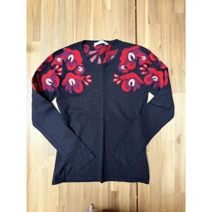 Anne Fontaine Audrey Floral Knit Sweater Top Blue Red Size 36 (XS) Wool Blend
